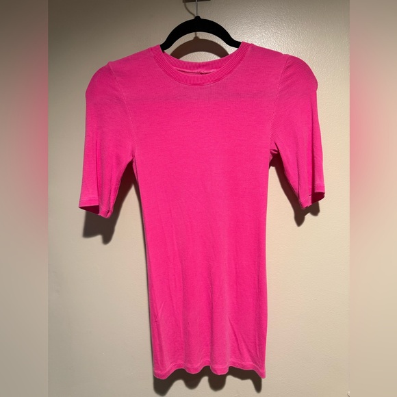 ENZA COSTA silk rib cropped half sleeve crew in Rose Glow - Picture 1 of 8